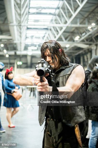 Cosplayer in character as during Daryl Dixon from The Walking Dead seen during the Birmingham MCM Comic Con held at NEC Arena on November 18, 2017 in...