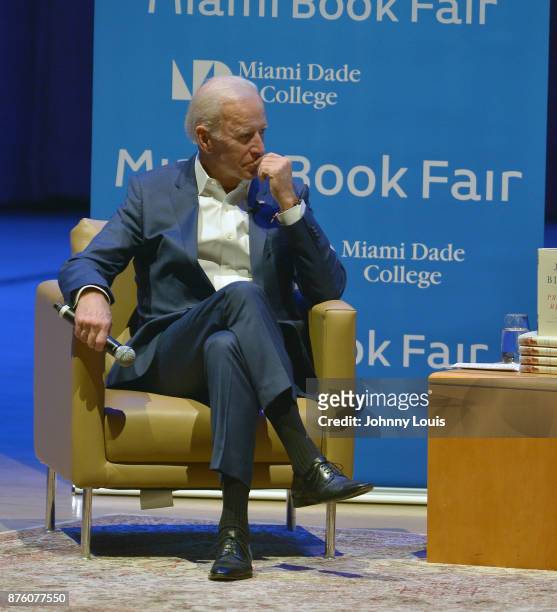 Former U.S. Vice President Joe Biden in conversation with author George Saunders during The Miami Book Fair at Adrienne Arsht Center for the...