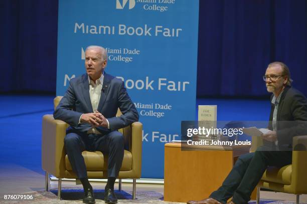 Former U.S. Vice President Joe Biden in conversation with author George Saunders during The Miami Book Fair at Adrienne Arsht Center for the...