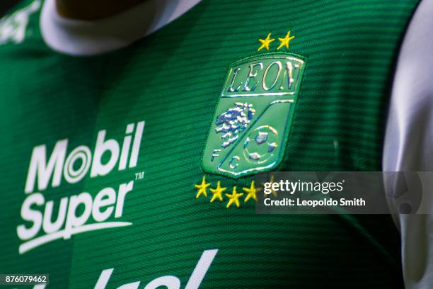 Detail of Leon's jersey during the 17th round match between Leon and Chivas as part of the Torneo Apertura 2017 Liga MX at Leon Stadium on November...