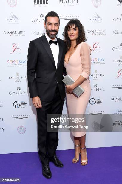 Robert Pires and Jessica Lemarie attend The Global Gift gala held at the Corinthia Hotel on November 18, 2017 in London, England.