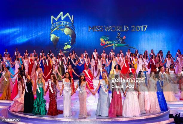 Miss India Manushi Chhilar celebrates after winning the 67th Miss World final contest on November 18, 2017 in Sanya, Hainan Province of China.