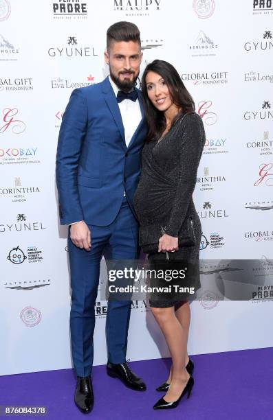 Olivier Giroud and Jennifer Giroud attend The Global Gift gala held at the Corinthia Hotel on November 18, 2017 in London, England.