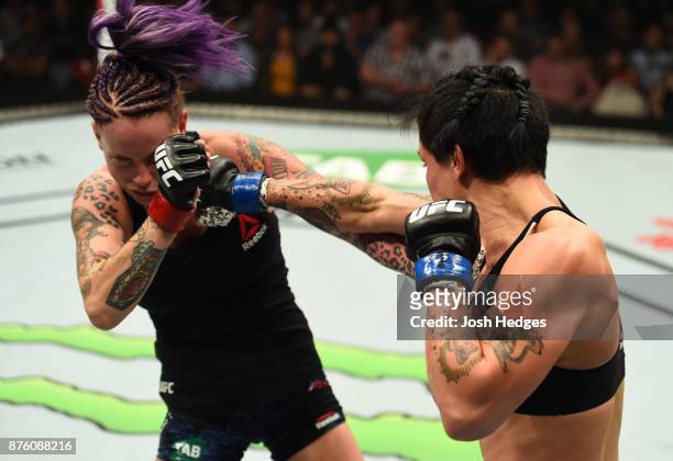 Jessica-Rose Clark punches Bec Rawlings of Australia in their women's flyweight bout during the UFC Fight Night event inside the Qudos Bank Arena on...