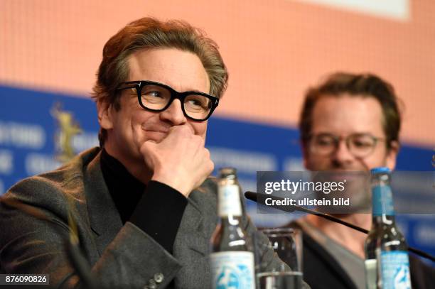 Schauspieler Colin Firth und Guy Pearce während der Pressekonferenz zum Film -GENIUS- anlässlich der 66. Internationalen Filmfestspiele Berlin