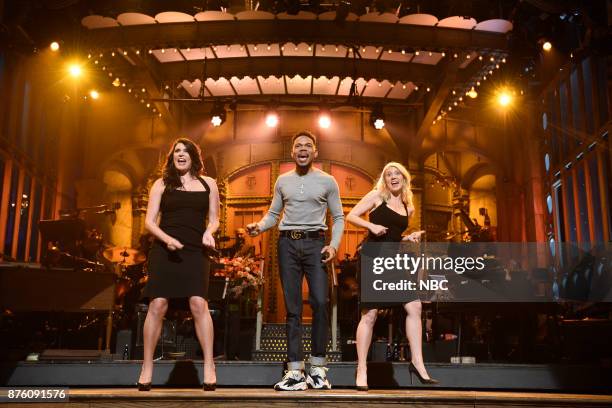 Episode 1731 -- Pictured: Cecily Strong, Chance The Rapper, Kate McKinnon during "Opening Monologue" in Studio 8H on Saturday, November 18, 2017 --