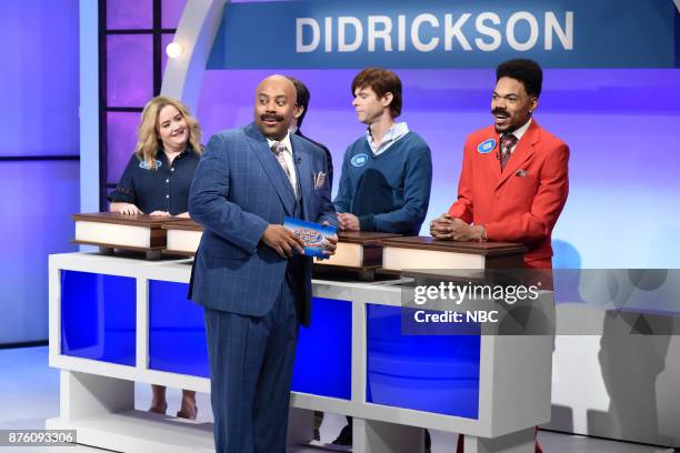 Episode 1731 -- Pictured: Kenan Thompson as Steve Harvey, Aidy Bryant as Carol Didrickson, Mikey Day as Justin Didrickson, Chance The Rapper as Cecil...