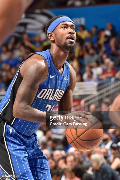 Terrence Ross of the Orlando Magic shoots the ball against the Utah Jazz on November 18, 2017 at Amway Center in Orlando, Florida. NOTE TO USER: User...