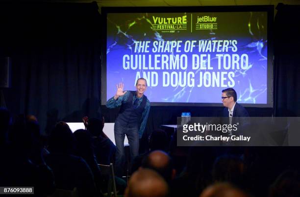 Filmmaker Guillermo del Toro and actor Doug Jones speak onstage during the 'Shape of Water' event, part of Vulture Festival LA Presented by AT&T at...