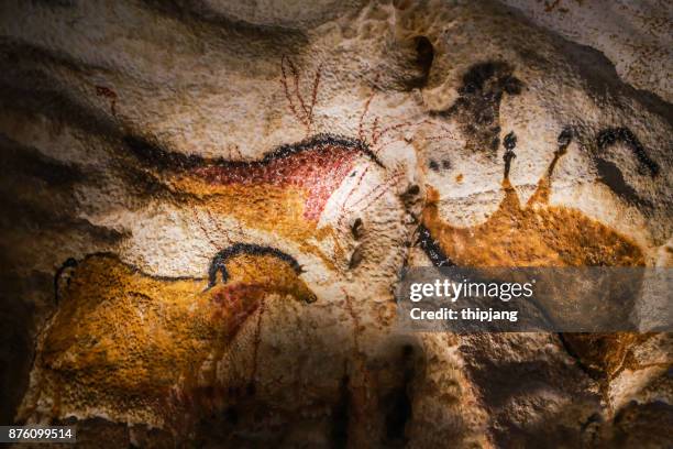 images of animals, wall painting in the lascaux cave. international centre for cave art - lascaux cave ストックフォトと画像