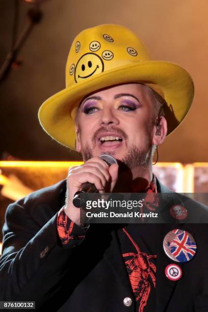 Boy George of Culture Club performs in concert at Golden Nugget on November 18, 2017 in Atlantic City, New Jersey.