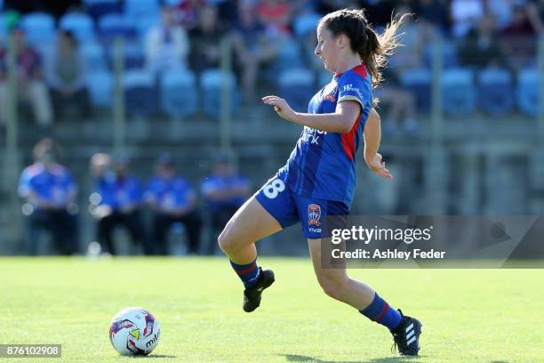 Clare Wheeler of the Jets in action during the round four W-League match between Newcastle and Canberra on November 19, 2017 in Newcastle, Australia.