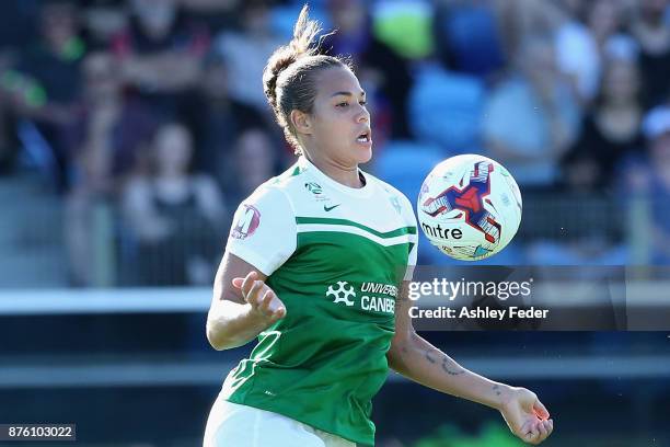 Toni Pressley of Canberra United in action during the round four W-League match between Newcastle and Canberra on November 19, 2017 in Newcastle,...