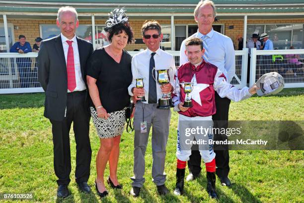 Club President Graeme Leishman, race sponsor Debbie Michael, Darren Weir's race day representative Darryn Murphy, Dean Yendall and sponsor Terry...