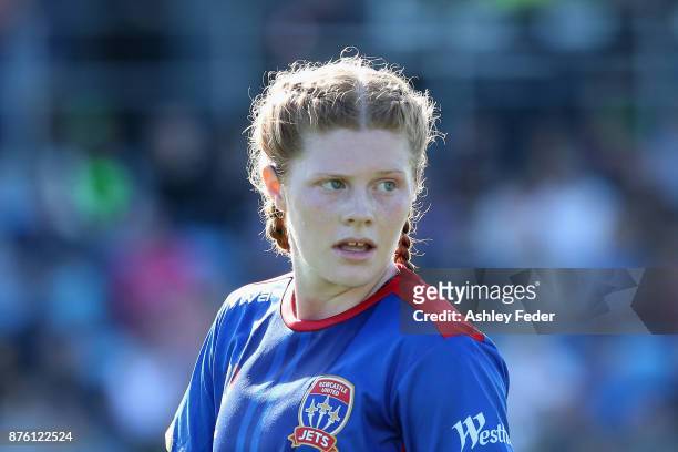 Cortnee Vine of the Jets looks on during the round four W-League match between Newcastle and Canberra on November 19, 2017 in Newcastle, Australia.