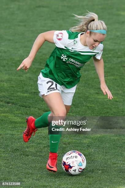 Ellie Carpenter of Camberra United in action during the round four W-League match between Newcastle and Canberra on November 19, 2017 in Newcastle,...