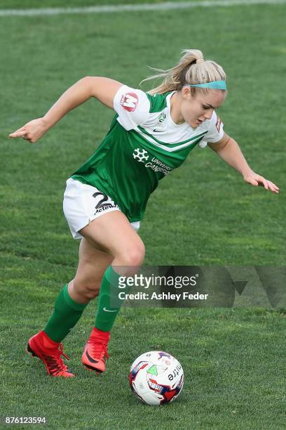 Ellie Carpenter of Camberra United in action during the round four W-League match between Newcastle and Canberra on November 19, 2017 in Newcastle,...