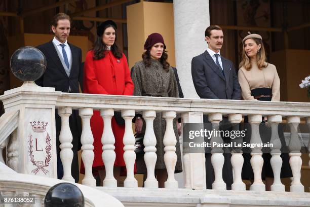 Andrea Casiraghi,Tatiana Casiraghi, Charlotte Casiraghi, Pierre Casiraghi and Beatrice Casiraghi attend the Monaco National Day Celebrations in the...