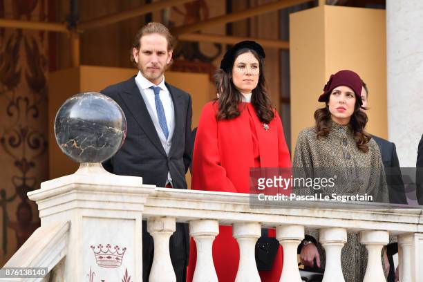 Andrea Casiraghi,Tatiana Casiraghi and Charlotte Casiraghi attend the Monaco National Day Celebrations in the Monaco Palace Courtyard on November 19,...