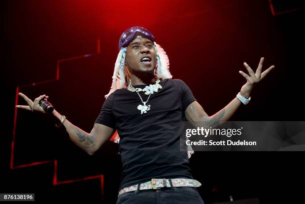 Rapper Slim Jxmmi of Rae Sremmurd performs onstage during the Real 92.3 Real Show at The Forum on November 18, 2017 in Inglewood, California.