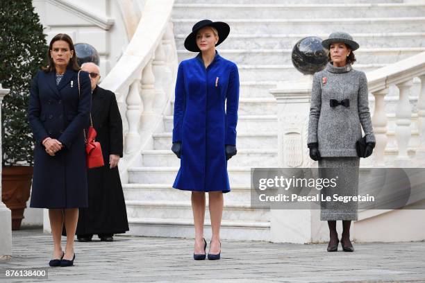 Princess Stephanie of Monaco,Princess Charlene of Monaco and Princess Caroline of Hanover attend the Monaco National Day Celebrations in the Monaco...