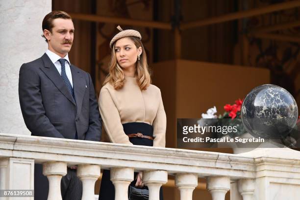 Pierre Casiraghi and Beatrice Casiraghi attend the Monaco National Day Celebrations in the Monaco Palace Courtyard on November 19, 2017 in Monaco,...