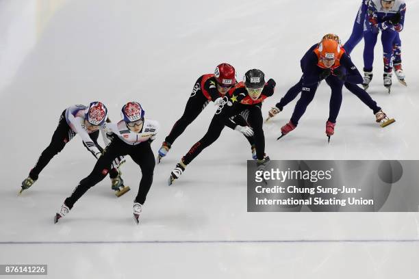 Shim Suk-Hee and Choi Min-Jeong of South Korea, Kexin Fan and Yang Zhou of China and Yara van Kerkhof and Suzanne Schulting of Netherlands compete in...