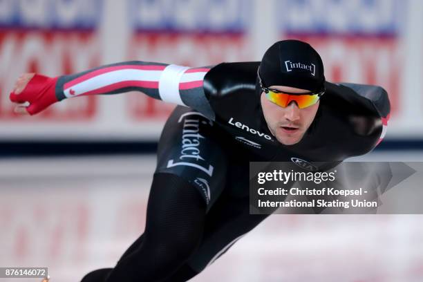 Vincent de Haitre of Canada competes in the men 1500m Division A race during Day 2 of the ISU World Cup Speed Skating at Soermarka Arena on November...