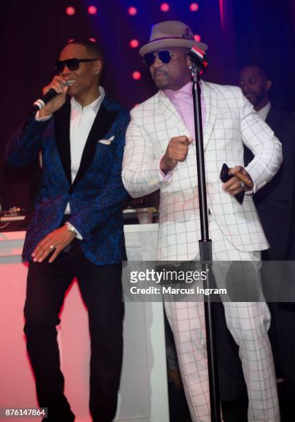 Singer Ronnie DeVoe and producer Stevie J onstage during the 50th birthday celebration for Ronnie DeVoe at Revel on November 18, 2017 in Atlanta,...
