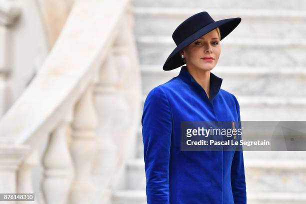Princess Charlene attends the Monaco National day celebrations in Monaco Palace courtyard on November 19, 2017 in Monaco, Monaco.