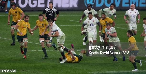 Joe Launchbury of England charges upfield during the Old Mutual Wealth Series international match between England and Australia at Twickenham Stadium...