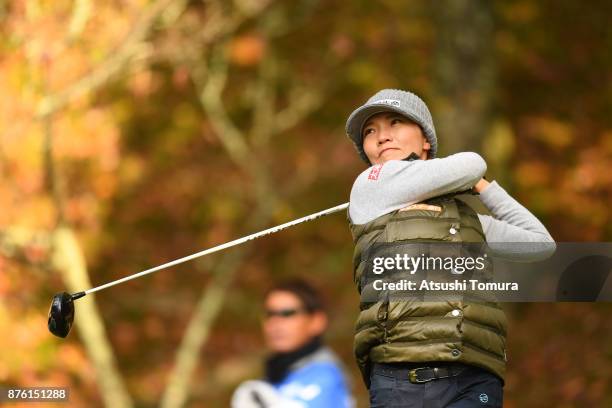 Teresa Lu of Taiwan hits her tee shot on the 2nd hole during the final round of the Daio Paper Elleair Ladies Open 2017 at the Elleair Golf Club on...