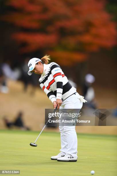 Ai Suzuki of Japan putts on the 15th hole during the final round of the Daio Paper Elleair Ladies Open 2017 at the Elleair Golf Club on November 19,...