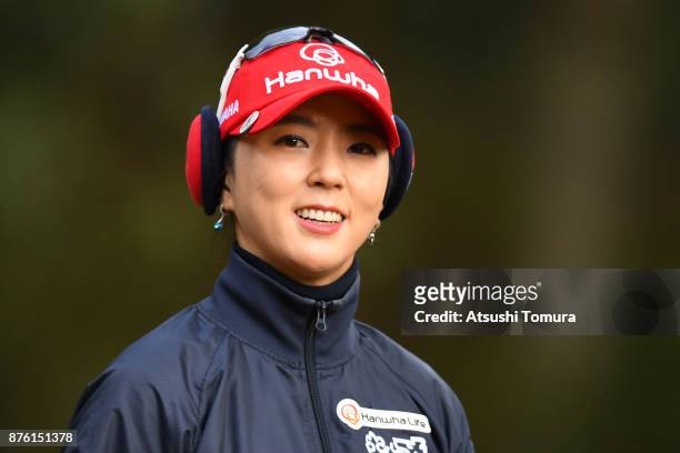 Chae-Young Yoon of South Korea smiles during the final round of the Daio Paper Elleair Ladies Open 2017 at the Elleair Golf Club on November 19, 2017...