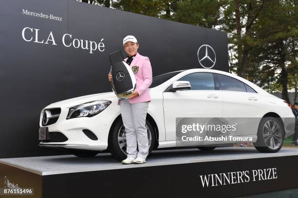 Jiyai Shin of South Korea poses with the prize car after winning the Daio Paper Elleair Ladies Open 2017 at the Elleair Golf Club on November 19,...