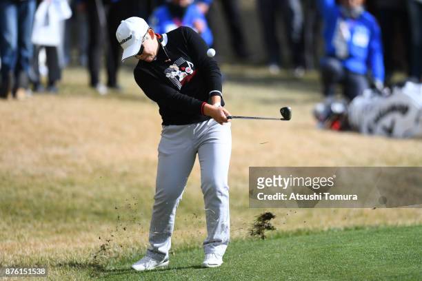 Jiyai Shin of South Korea chips onto the 15th green during the final round of the Daio Paper Elleair Ladies Open 2017 at the Elleair Golf Club on...