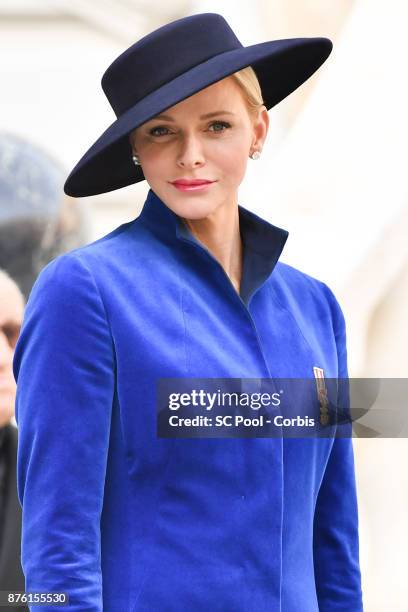 Princess Charlene of Monaco attends the Monaco National day celebrations in Monaco Palace courtyard on November 19, 2017 in Monaco, Monaco.