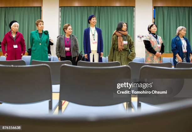 Models attend a rehearsal of the Gamo Colle or Sugamo Collection 2017 show on November 18, 2017 in Tokyo, Japan. About 22 models aged between 50 and...