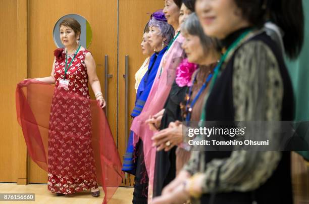 Models attend a rehearsal of the Gamo Colle or Sugamo Collection 2017 show on November 18, 2017 in Tokyo, Japan. About 22 models aged between 50 and...