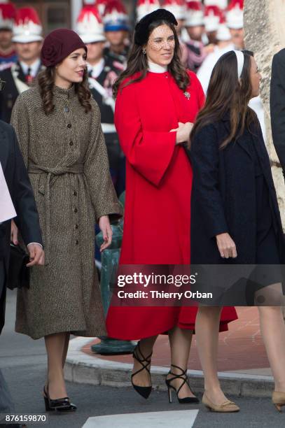 Charlotte Casiraghi and Beatrice Boromeo attend a Mass at Monaco Cathedral during the Monaco National Day Celebrations on November 19, 2017 in...