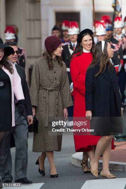 Charlotte Casiraghi and Beatrice Boromeo attend a Mass at Monaco Cathedral during the Monaco National Day Celebrations on November 19, 2017 in...