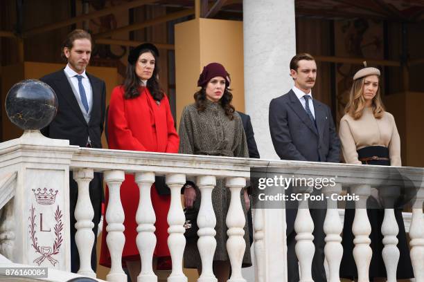 Andrea Casiraghi,Tatiana Santo Domingo, Charlotte Casiraghi, Pierre Casiraghi and Beatrice Borromeo attend the Monaco National day celebrations in...