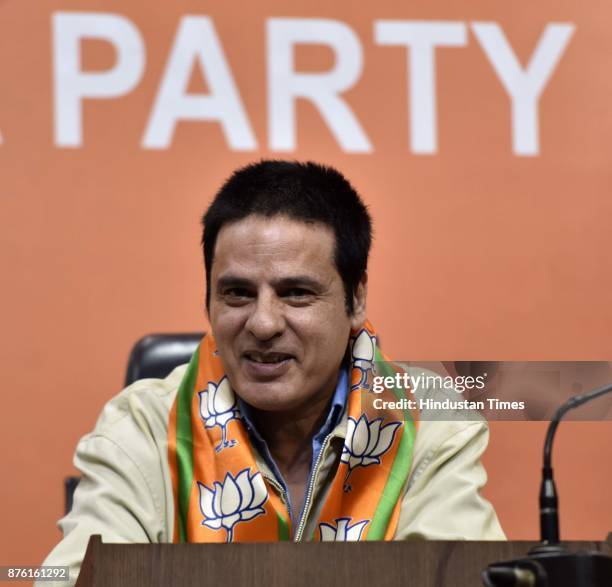 Bollywood actor Rahul Roy joined the BJP in presence of Union Minister Vijay Goel, at the party headquarters, on November 18, 2017 in New Delhi,...