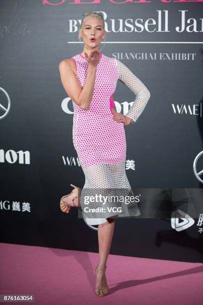 Fashion model Karlie Kloss arrives at the red carpet of the Mercedes-Benz 'Backstage Secrets' By Russell James - Book Launch & Shanghai Exhibition...