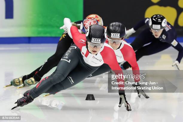 Kim Boutin of Canada competes in the Ladies 1000m Semifinals during during the Audi ISU World Cup Short Track Speed Skating at Mokdong Ice Rink on...