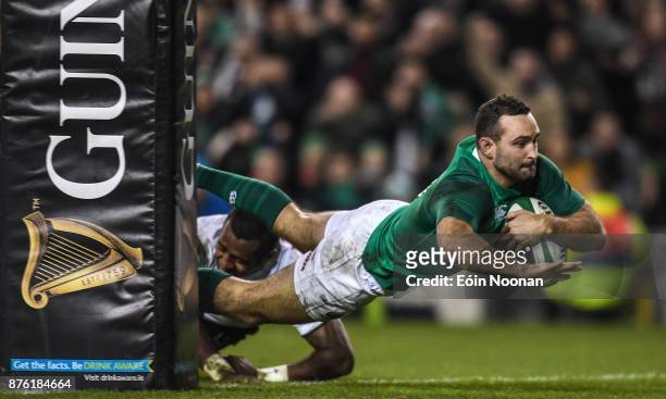 Dublin , Ireland - 18 November 2017; Dave Kearney of Ireland goes over to score a try which is ultimately dissallowed during the Guinness Series...