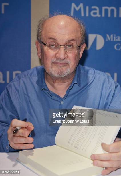Salman Rushdie attends The Miami Book Fair at Miami Dade College Wolfson - Chapman Conference Center on November 18, 2017 in Miami, Florida.