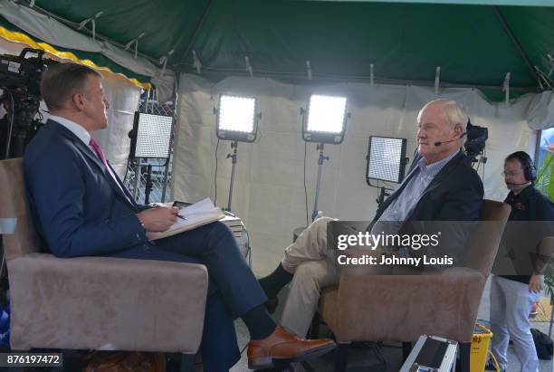Chris Matthews is seen being interview by Cspan host Peter Slen at ...