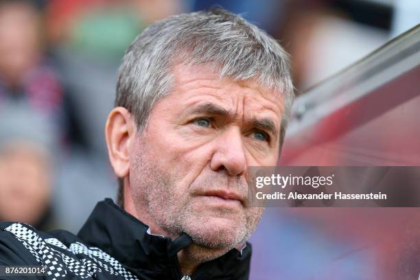 Friedhelm Funkel, head coach of Duesseldorf looks on prior to the Second Bundesliga match between FC Ingolstadt 04 and Fortuna Duesseldorf at Audi...