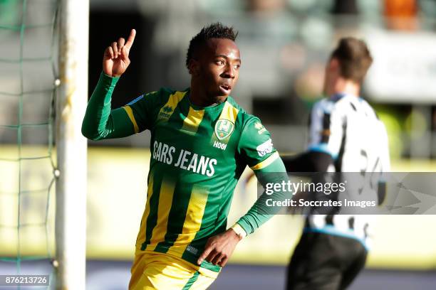 Elson Hooi of ADO Den Haag celebrates 4-1 during the Dutch Eredivisie match between ADO Den Haag v Heracles Almelo at the Cars Jeans Stadium on...
